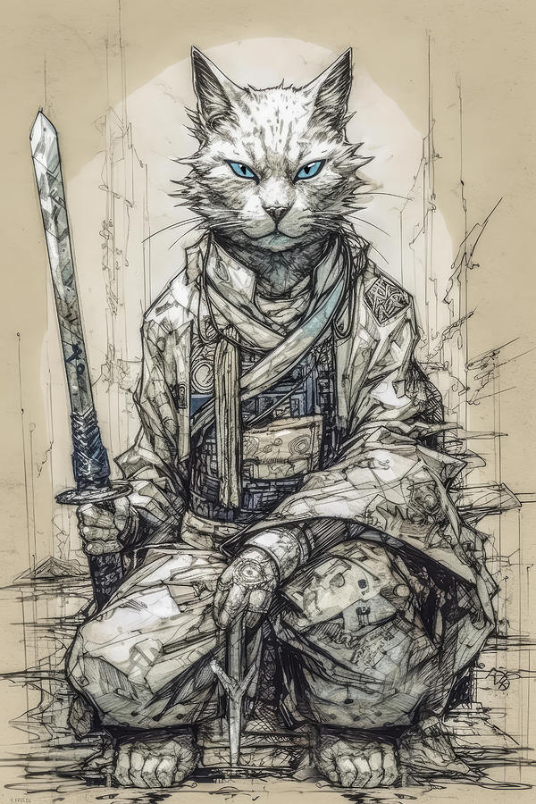 Samurai Kitty 2 Digital Art by Wes and Dotty Weber - Fine Art America