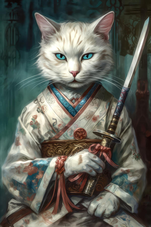 Samurai Kitty 3 Digital Art by Wes and Dotty Weber - Fine Art America