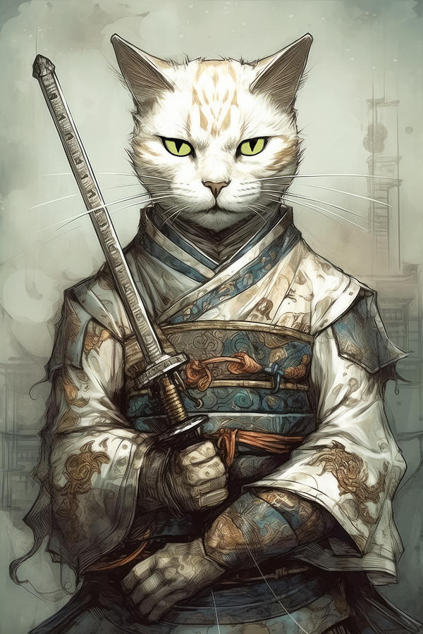 Samurai Kitty 4 Digital Art By Wes And Dotty Weber - Fine Art America