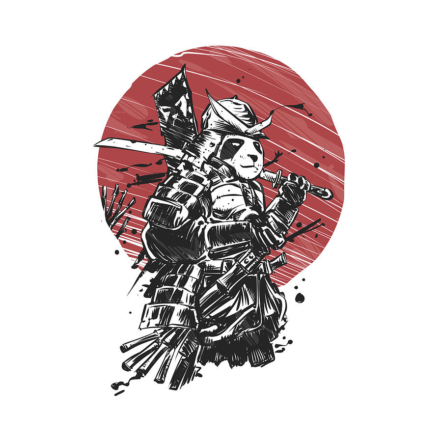 Samurai Panda Cartoon Drawing by Johnnie Art - Pixels