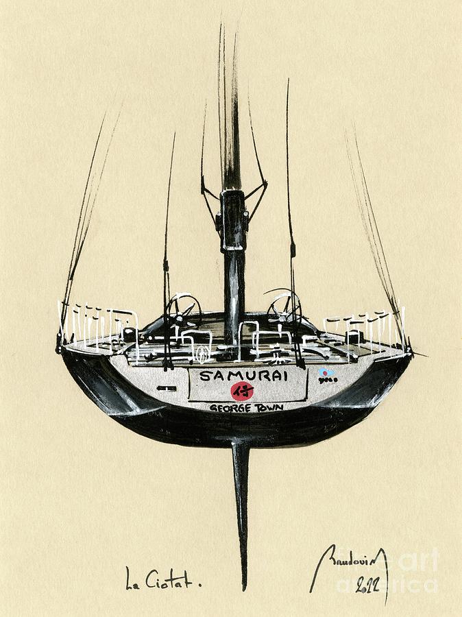 SAMURAI sailing boat, hull close up alone Painting by Alain BAUDOUIN ABmotorART