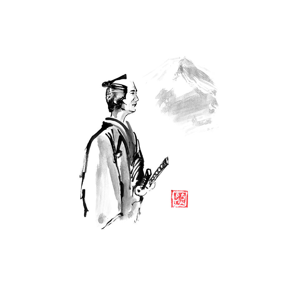 Samurai Drawing - Samurai Travelling by Pechane Sumie