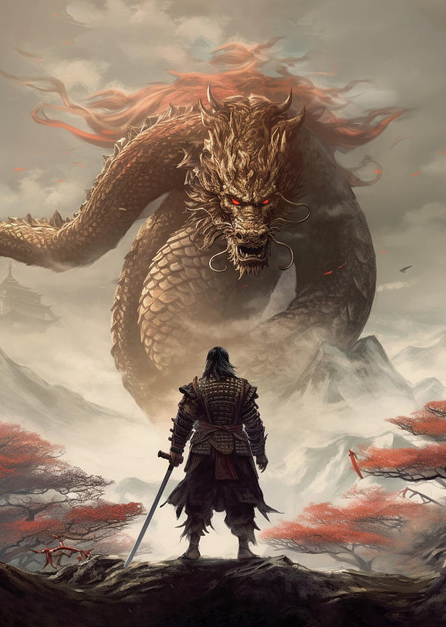 Samurai Warrior vs Dragon Digital Art by Matthew Chan - Fine Art America