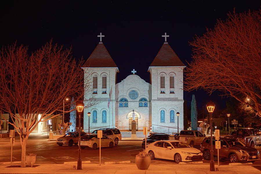 San Albino Minor Basilica in Mesilla New Mexico at Night Photograph by Mary Lee Dereske