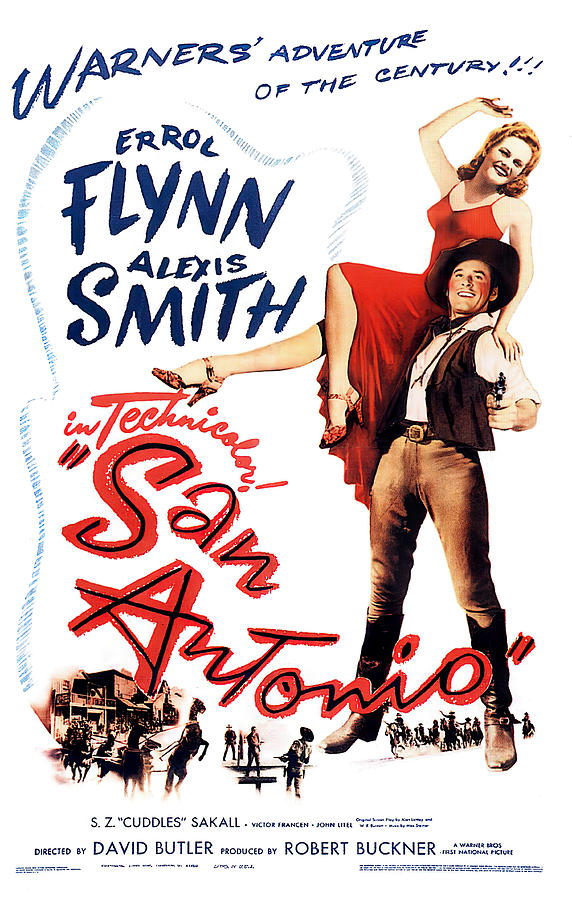 Errol Flynn Mixed Media - San Antonio 2, with Errol Flynn and Alexis Smith, 1945 by Movie World Posters