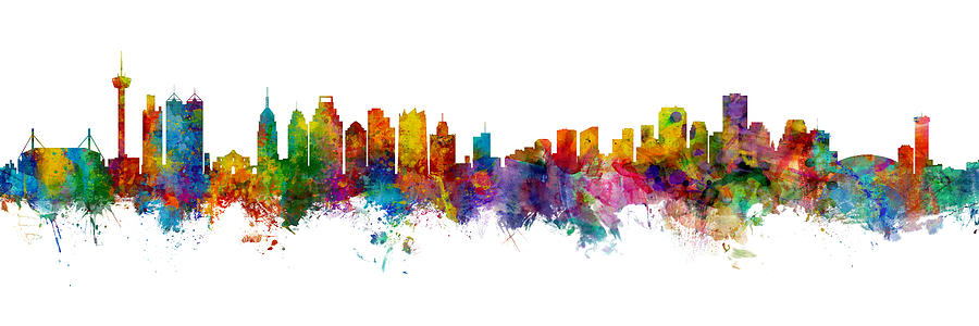 San Antonio Digital Art - San Antonio and New Orleans Skyline Mashup by Michael Tompsett