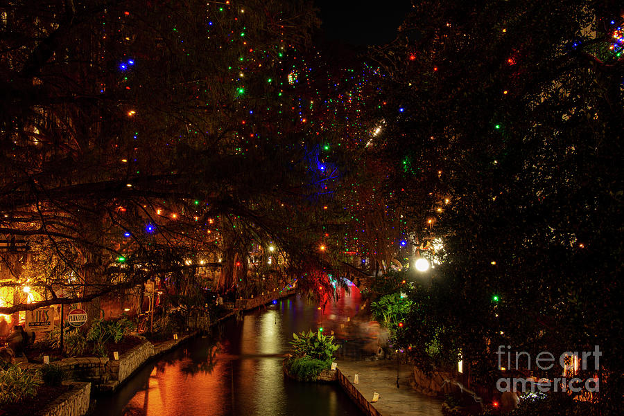 San Antonio Riverwalk Christmas Lights One Photograph By Bob Phillips