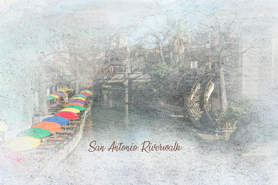 San Antonio Riverwalk - Umbrellas And Steps Photograph