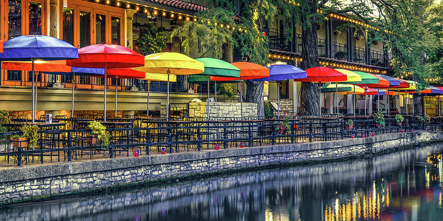 San Antonio Riverwalk Umbrellas Panorama - South Texas Photograph by ...