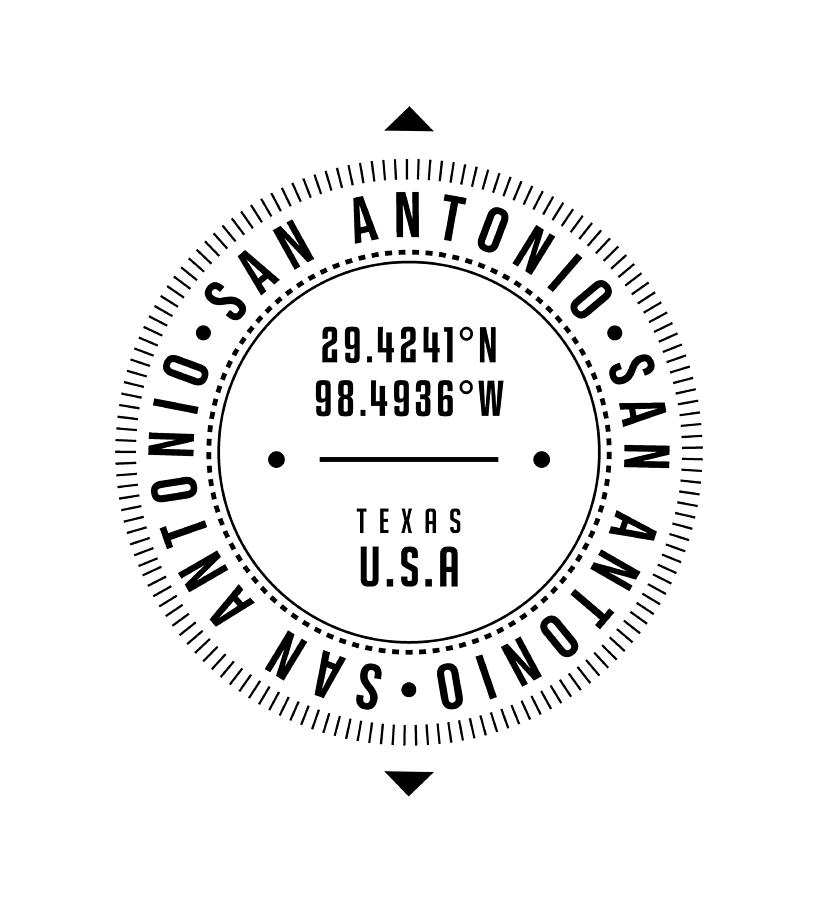 San Antonio Digital Art - San Antonio, Texas, USA - 1 - City Coordinates Typography Print - Classic, Minimal by Studio Grafiikka