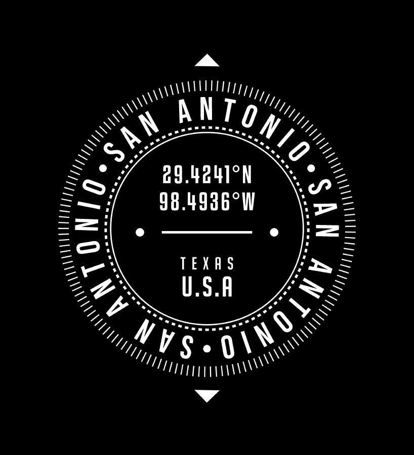 San Antonio, Texas, Usa - 2 - City Coordinates Typography Print - Classic, Minimal Digital Art