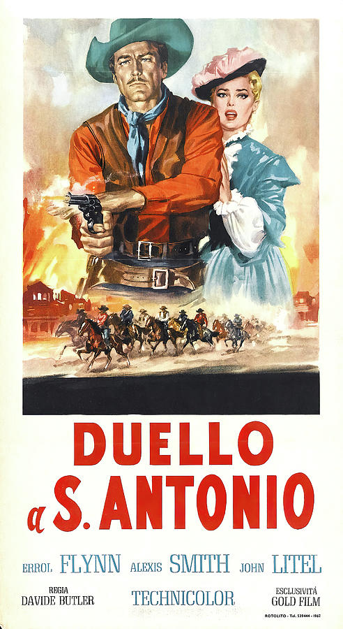Errol Flynn Mixed Media - San Antonio, with Errol Flynn and Alexis Smith, 1945 by Movie World Posters