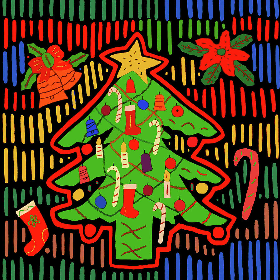 San Blas Island Christmas Tree Mola Digital Art by Vagabond Folk Art - Virginia Vivier