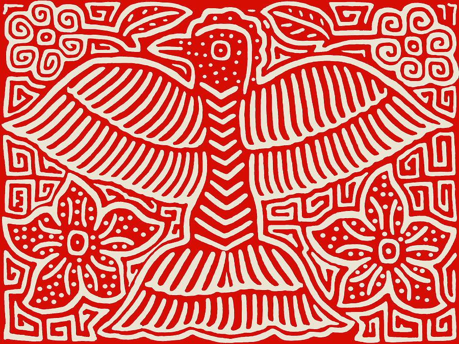 San Blas Island Pajaro - Red Ivory Digital Art by Vagabond Folk Art - Virginia Vivier