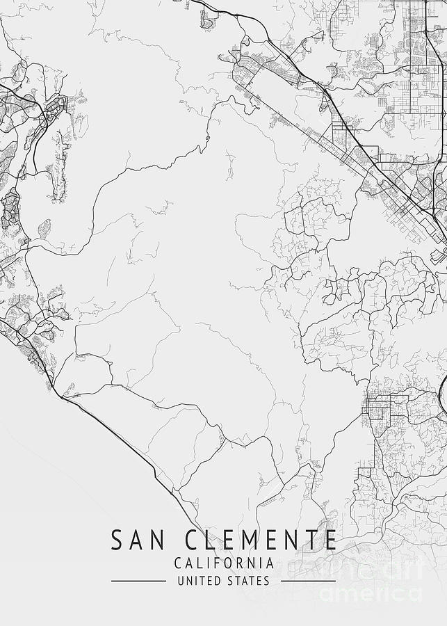 San Clemente - California US Gray City Map Digital Art by Tien Stencil ...