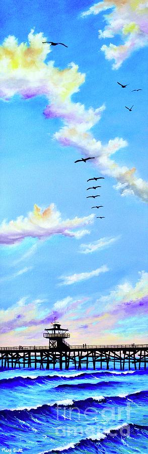 San Clemente Pelicans Painting by Mary Scott