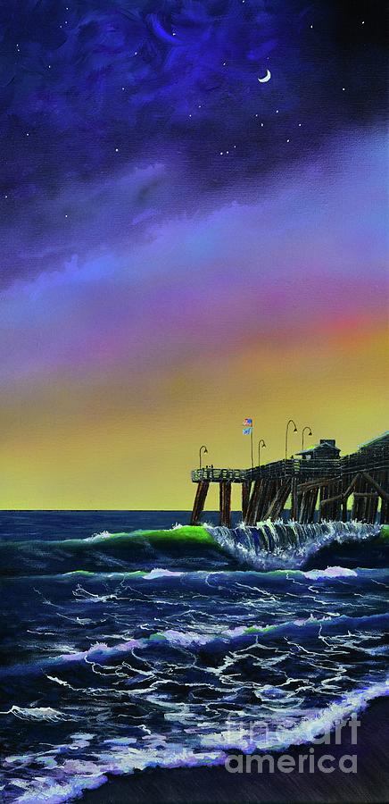 San Clemente Pier at Night Painting by Mary Scott