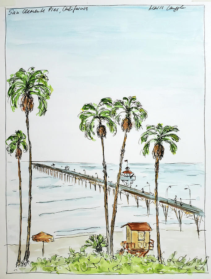 San Clemente Pier Painting by Maria Langgle