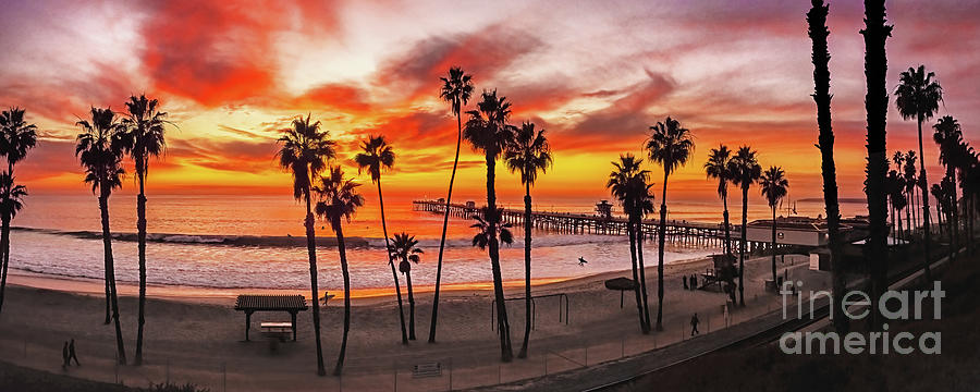 San Clemente Pier Sunset Panoramic, California Coast Photograph by Don Schimmel