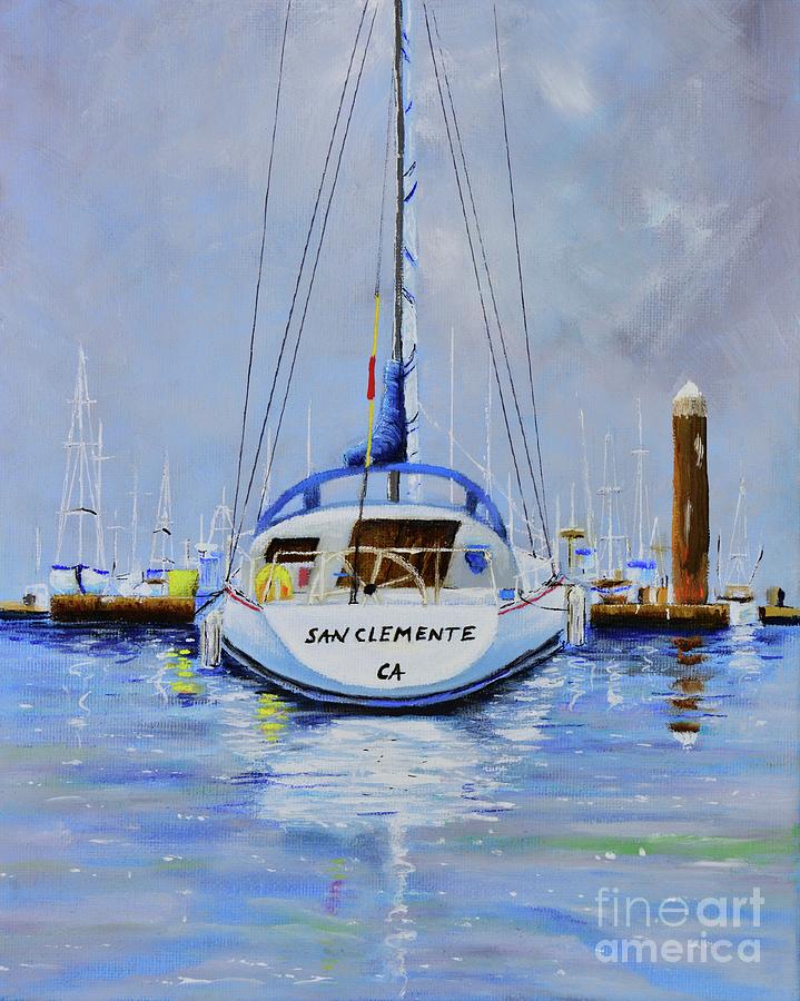 San Clemente Sail Boat Painting by Mary Scott
