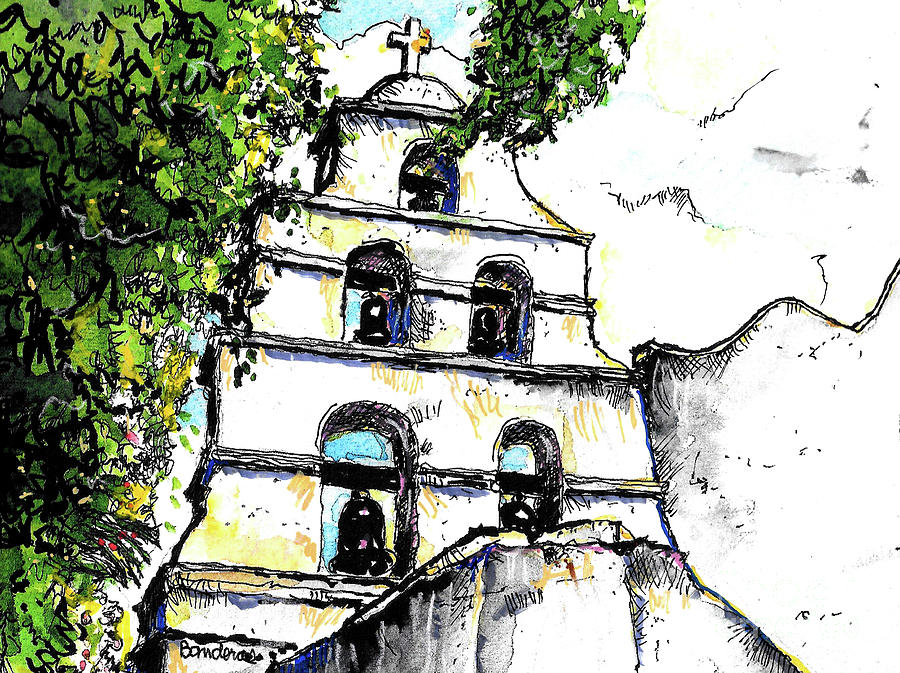 San Deigo Mission de Alcala Steeple Painting by Terry Banderas