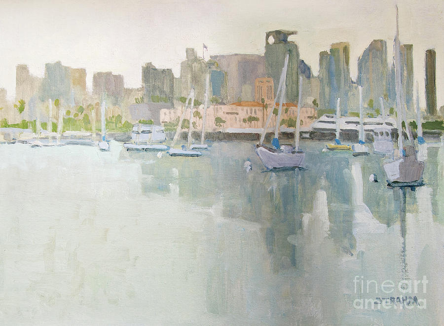 San Diego Painting - San Diego bay, Harbor Drive by Paul Strahm