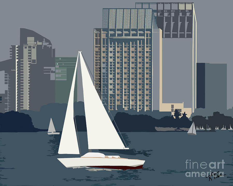 San Diego Digital Art - San Diego Bay Sailing by Kirt Tisdale