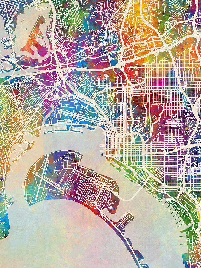 San Diego California City Street Map #73 Digital Art by Michael Tompsett