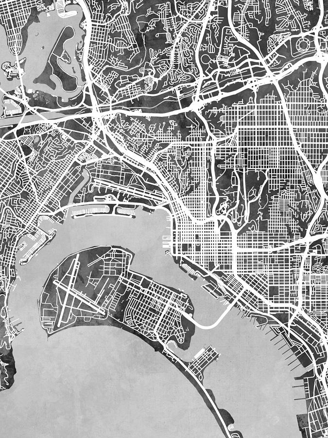 San Diego California City Street Map #74 Digital Art by Michael Tompsett