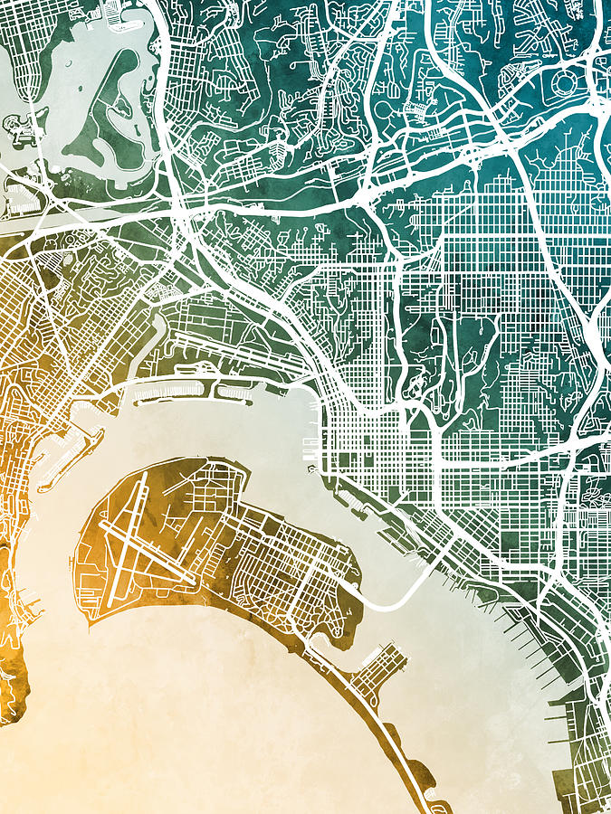 San Diego California City Street Map #78 Digital Art by Michael Tompsett
