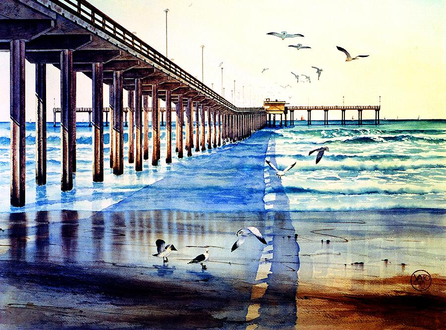 San Diego, California, Ocean Beach Pier San Diego Painting by John YATO