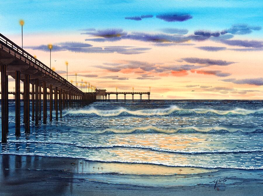 San Diego, California, Ocean Beach Sunset Painting by John YATO