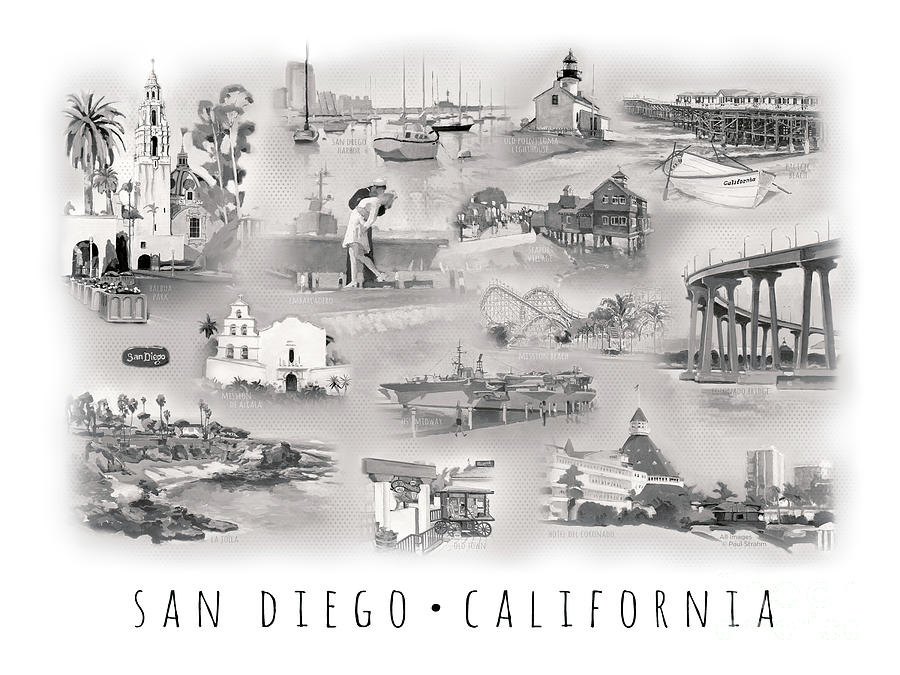 San Diego Painting - San Diego California Poster  by Paul Strahm