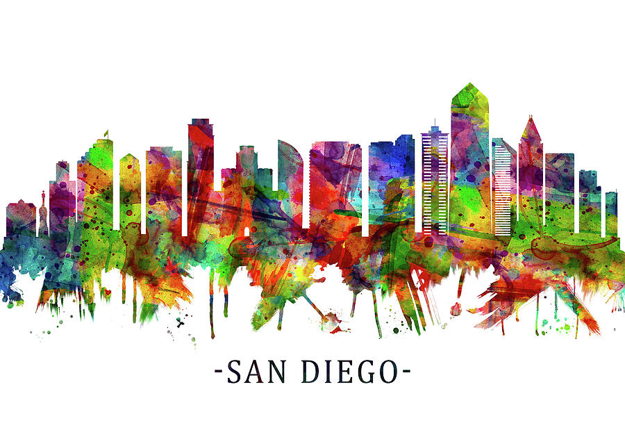 San Diego California Skyline Mixed Media by NextWay Art - Fine Art America