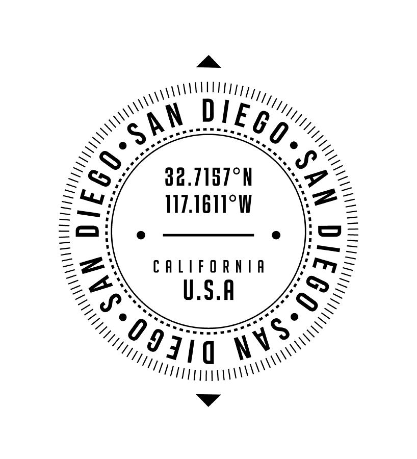 San Diego, California, Usa - 1 - City Coordinates Typography Print - Classic, Minimal Digital Art