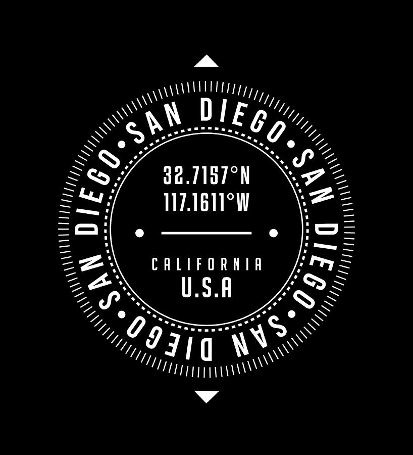 San Diego, California, Usa - 2 - City Coordinates Typography Print - Classic, Minimal Digital Art