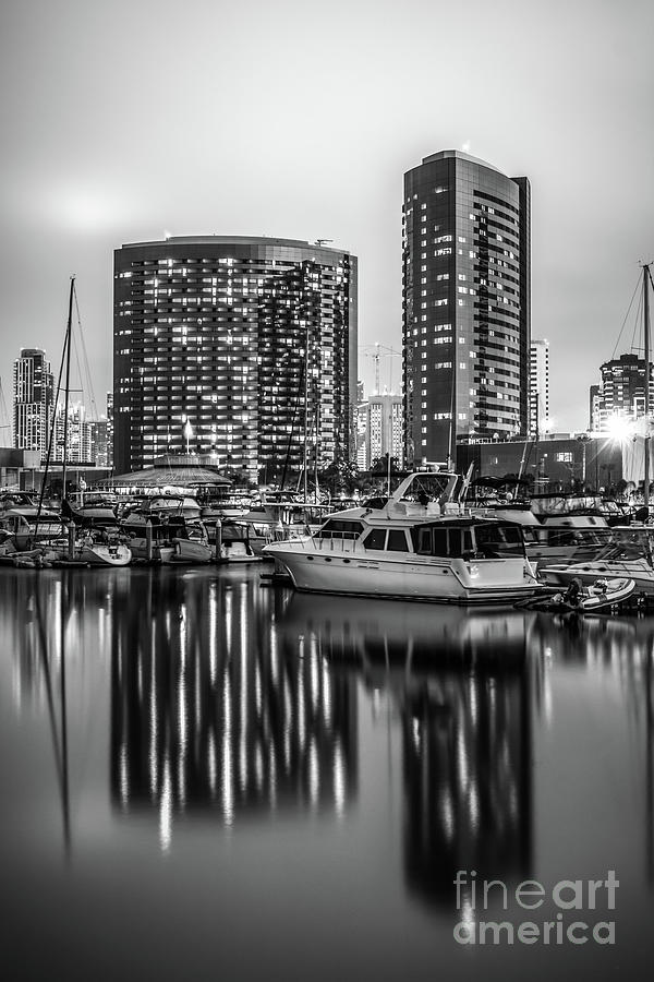San Diego Embarcadero Marina Black and White Picture Photograph by Paul Velgos
