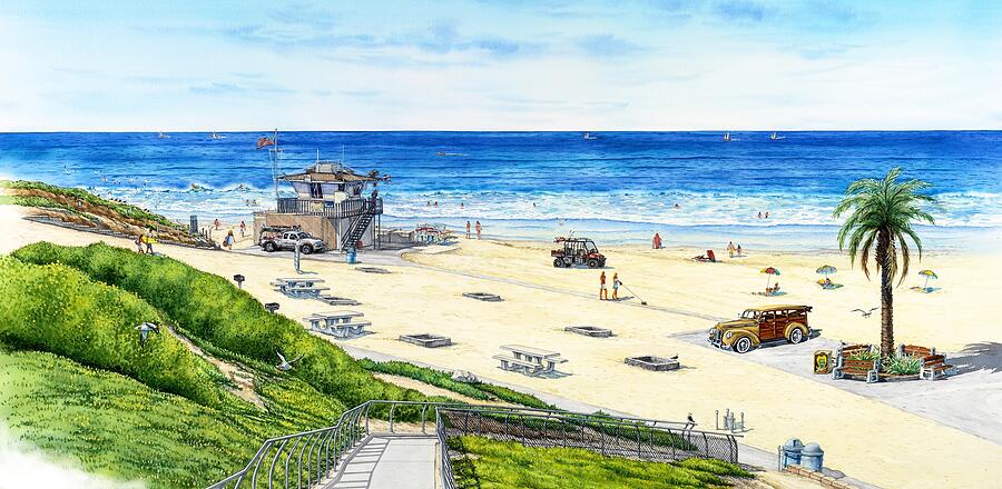 San Diego,california,encinitas, Moonlight Beach Painting by John YATO