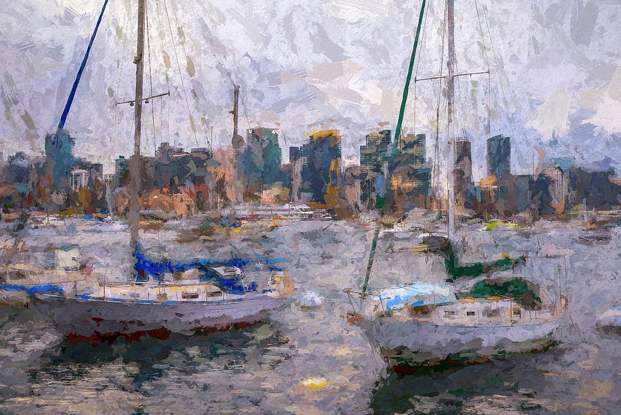 San Diego Harbor Nautical Impressions Painterly Mixed Media by Joseph S Giacalone