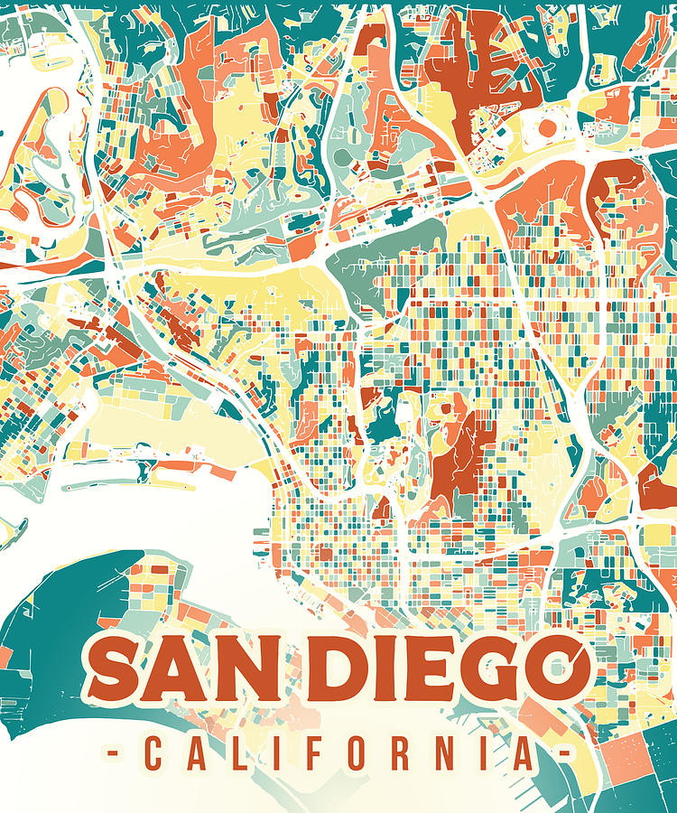 San diego map in mosaic colors Digital Art by Alexandru Chirila - Fine ...