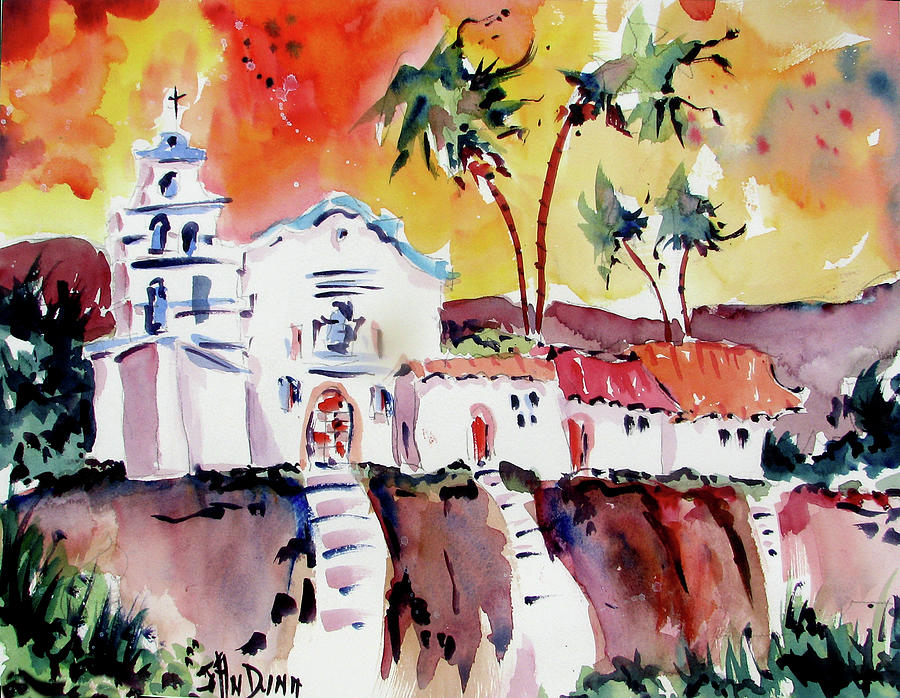 San Diego Mission 1984 Painting by John Dunn