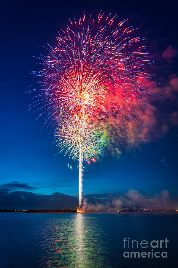 San Diego SeaWorld Fireworks Show over Mission Bay Photograph by Sam Antonio