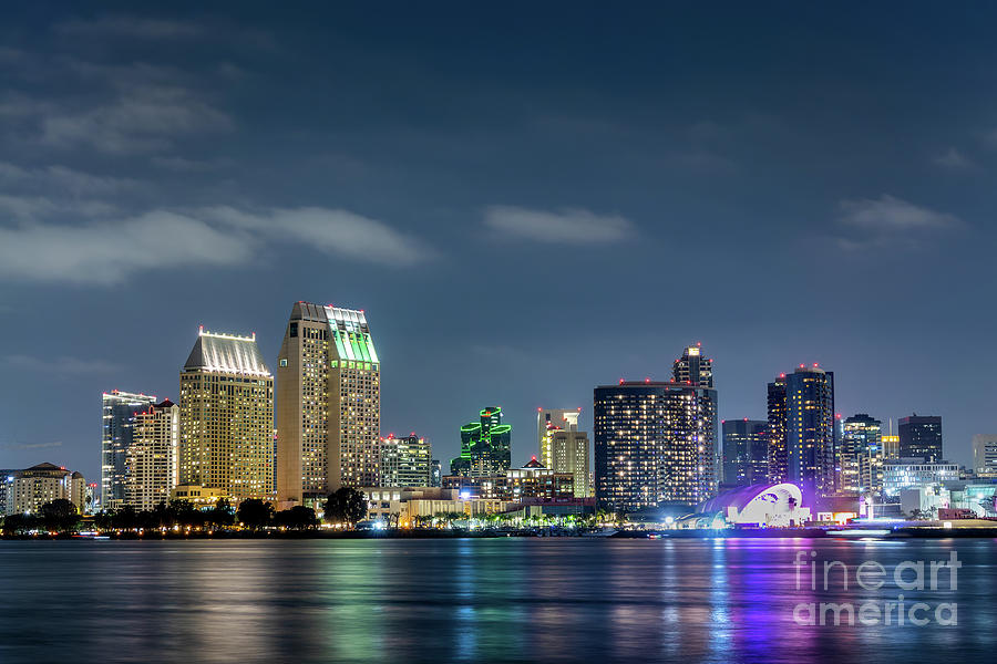 San Diego Skyline At Night Photograph By Delphimages Photo Creations