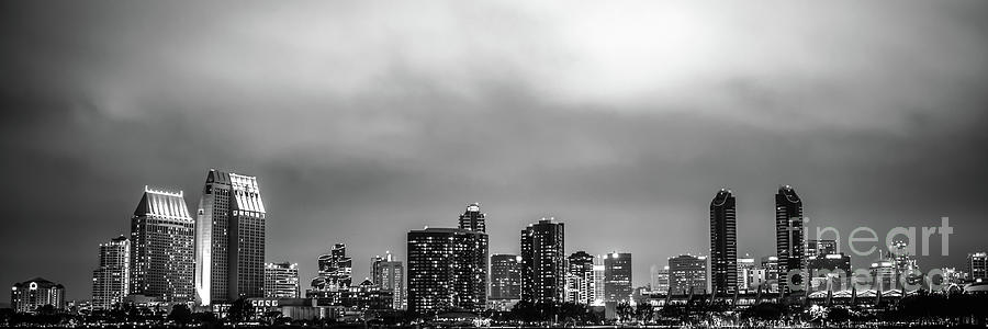 San Diego Skyline Black and White Panoramic Photo Photograph by Paul ...