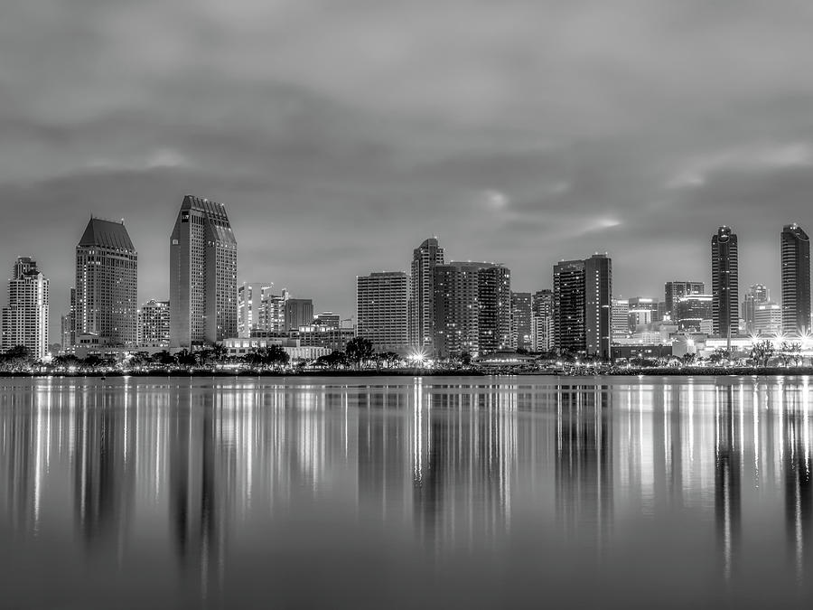 San Diego Skyline Reflections Monochrome Photograph by Joseph S Giacalone