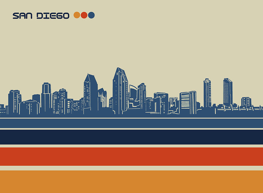 San Diego Skyline Retro 2 Digital Art