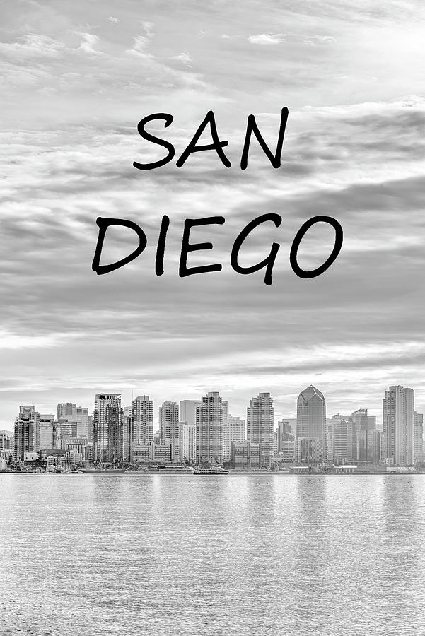 San Diego Skyline with text Photograph by Joseph S Giacalone