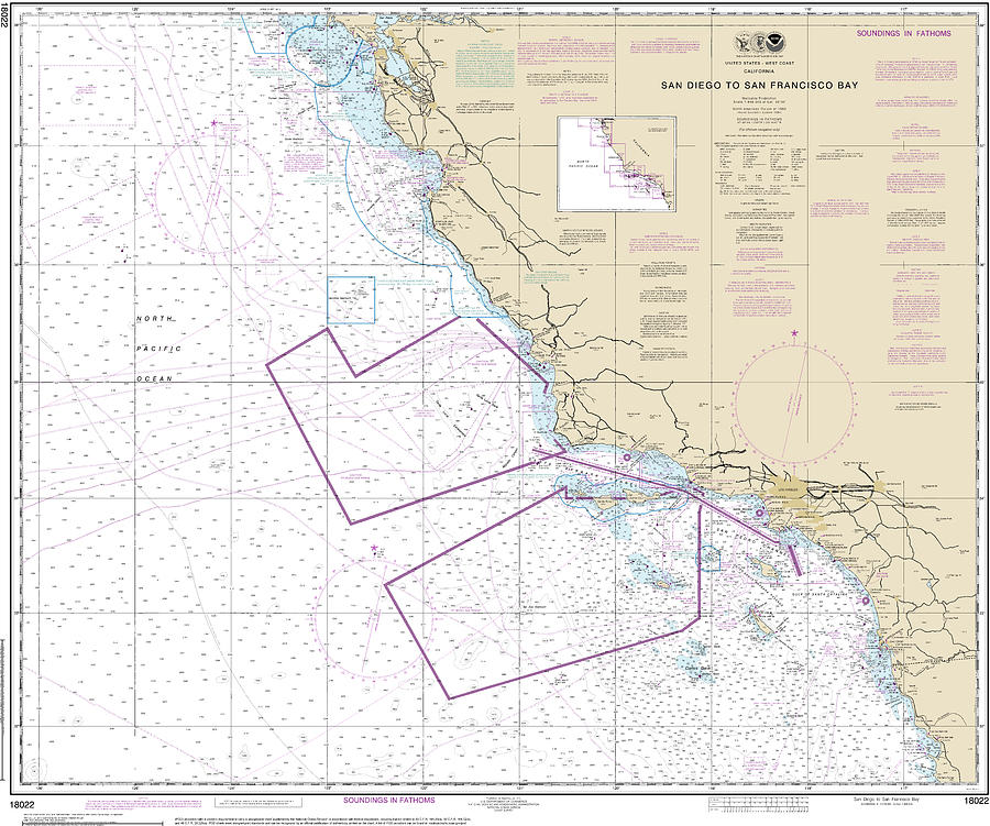 San Diego To San Francisco Bay Nautical Chart 18022 Digital Art by John ...