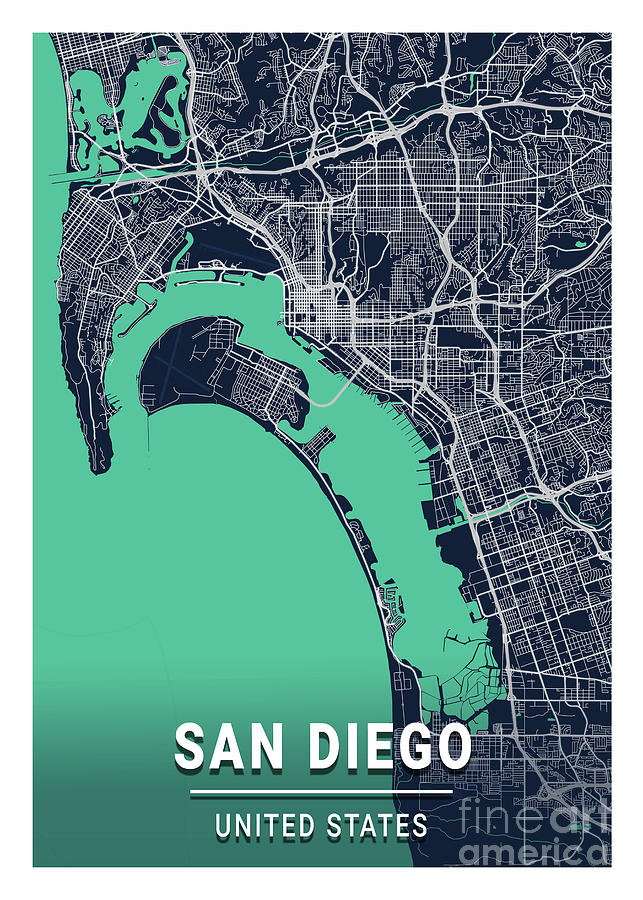 San Diego United States Blue Dark City Map Digital Art By Tien Stencil Fine Art America 1926