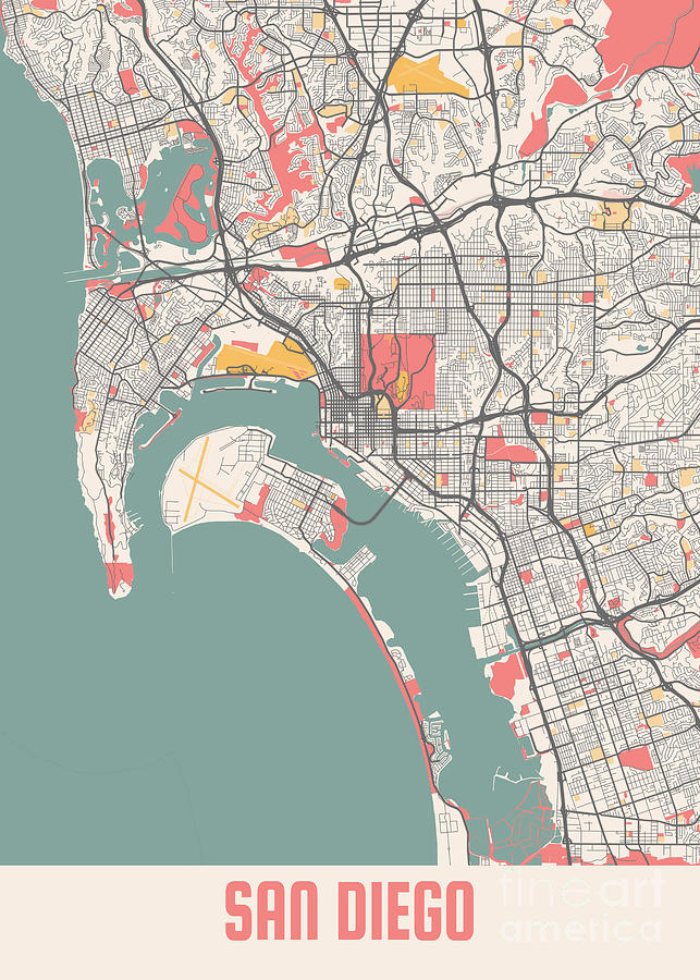 San Diego United States Chalk City Map Digital Art By Tien Stencil Fine Art America 6976